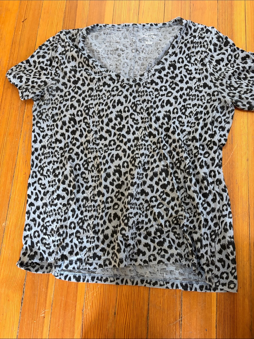 Banana Republic Light Blue and Black Leopard Print V-Neck Top